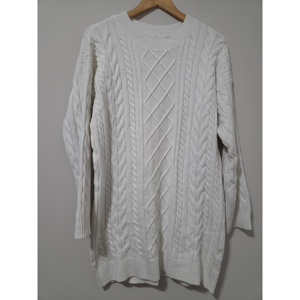 Hollister Womens Cream‎ White Cable Knit Sweater Dress Petite Small Crew Neck